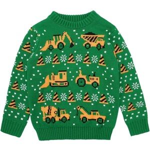 Kids Ugly Sweater Green Construction Vehicle Sweater size 4-5T